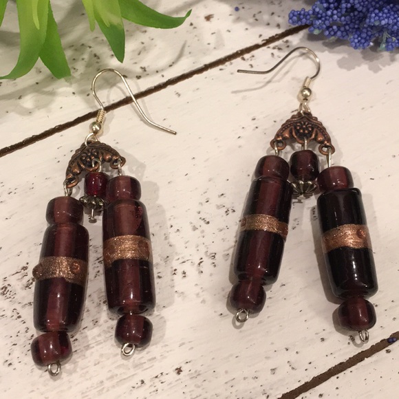 Purple Indian Dangle Earrings - Picture 4 of 7